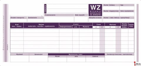 Wydanie materiałów na zewnątrz WZ, 1/3 A4 80 kartek, 10-351-8 Wydanie materiałów na zewnątrz WZ, 1/3 A4 80 kartek, 10-351-8