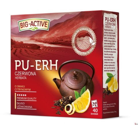 Herbata BIG-ACTIVE PU-ERH czerwona o smaku cytrynowym 40 torebek/72g Herbata BIG-ACTIVE PU-ERH czerwona o smaku cytrynowym 40 torebek/72g