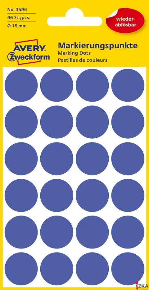 Kółka do zaznaczania niebieskie 18mm Usuwalne, Avery Zweckform 3596