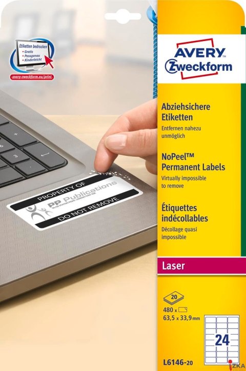 Etykiety NoPeel L6146-20 63,5 x 33,9 20 ark Avery Zweckform (X) Etykiety NoPeel L6146-20 63,5 x 33,9 20 ark Avery Zweckform (X)