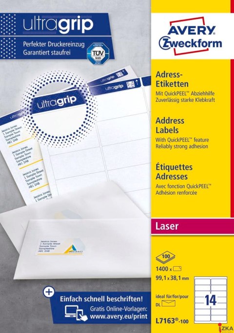 Etykiety adresowe L7163-100 99,1 x 38,1 100 ark Avery Zweckform