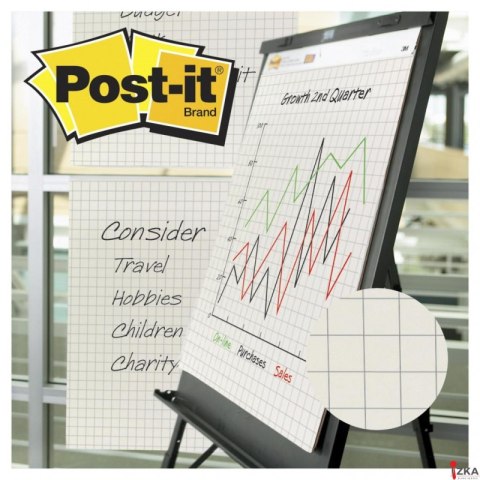 Samoprzylepne arkusze konferencyjne Post-it_ Super Sticky, na flipchart, 63,5x76,2cm, w kratkę do wykresów, 30 kart., białe