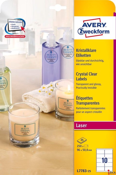 Etykiety Crystal Clear L7783-25 96 x 50,8 25 ark przezroczyste Avery Zweckform