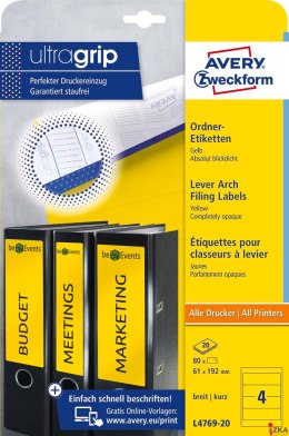 Etykiety na segregatory L4769-20 61 x 192 20 ark żółte, Avery Zweckform (X)