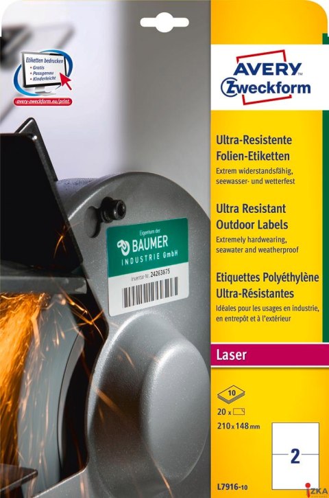 Etykiety ultra resistant L7916-10 210x148 10 ark polietylenowe Avery Zweckform