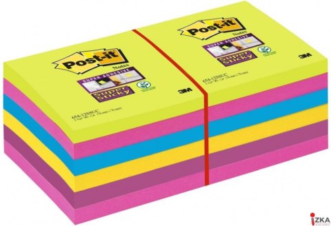 Bloczek samoprzylepny POST-IT_ Super Sticky, 76x76mm, ZESTAW 12x90 kart., (12) neonowe 654 -12SSUC (X)