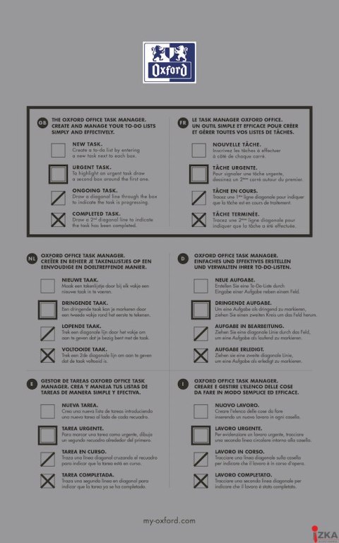 Blok notatnikowy OXFORD TASK MANAGER A5, 70kartek, spirala u góry, 400055727 (X)