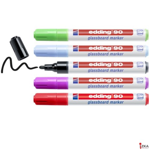Marker EDDING do tablic szklanych czarny,czerwony,fioletowy,błękitny, zielony etui 5 szt. 90/5s/000 ed (X)