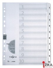 Przekładki kartonowe, 10-częściowe, 1 - 10, k olor biały P3100408 DURABLE (X)