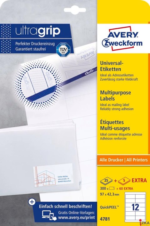 Trwałe etykiety uniwersalne 4781 97 x 42,3 30ark Avery Zweckform