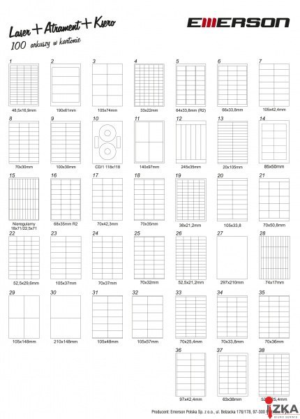 Etykiety samoprzylepne A4, adresowe etykiety do drukarki, 100 ark, 68x35 mm 24/1str EMERSON