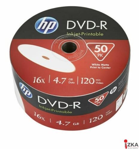 Płyta HP DVD-R 4.7GB 16x (50szt) SPINDEL, bulk WHITE INKJET PRINTABLE do nadruku DME00070WIP