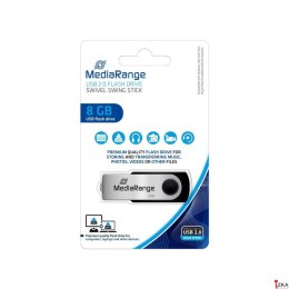 Pamięć Pendrive MediaRange 8GB USB 2.0, obracany, srebrno-czarny, MR908