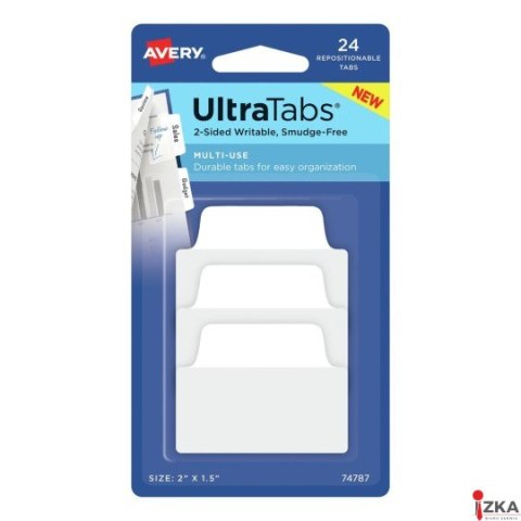 Ultra Tabs - samoprzylepne zakładki indeksujące, białe, 50,8x38, 24 szt., Avery Zweckform 74787