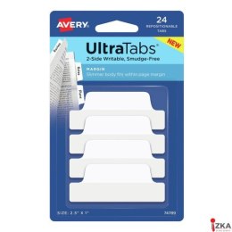 Ultra Tabs - samoprzylepne zakładki indeksujące, białe, 63,5x25, 24 szt., Avery Zweckform 74789