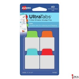 Ultra Tabs - samoprzylepne zakładki indeksujące, kolorowe, klasyczne, 25,4x38, 40 szt., Avery Zweckform 74760