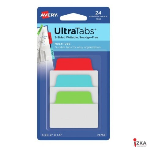 Ultra Tabs - samoprzylepne zakładki indeksujące, kolorowe, klasyczne, 50,8x38, 24 szt., Avery Zweckform 74754