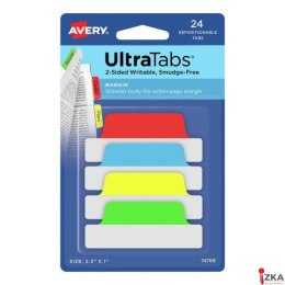 Ultra Tabs - samoprzylepne zakładki indeksujące, kolorowe, klasyczne, 63,5x25, 24 szt., Avery Zweckform 74768