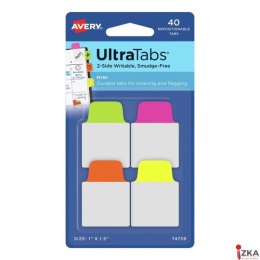 Ultra Tabs - samoprzylepne zakładki indeksujące, kolorowe, neonowe, 25,4x38, 40 szt., Avery Zweckform 74759