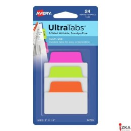 Ultra Tabs - samoprzylepne zakładki indeksujące, kolorowe, neonowe, 50,8x38, 24 szt., Avery Zweckform 74753