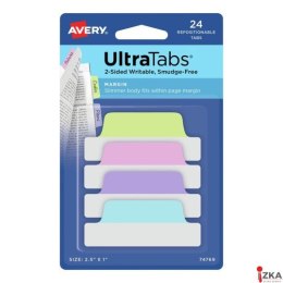 Ultra Tabs - samoprzylepne zakładki indeksujące, kolorowe, pastelowe, 63,5x25, 24 szt., Avery Zweckform 74769