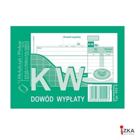 402-5 KW Dowód Wypłaty, A6 80 kartek, MICHALCZYK&PROKOP