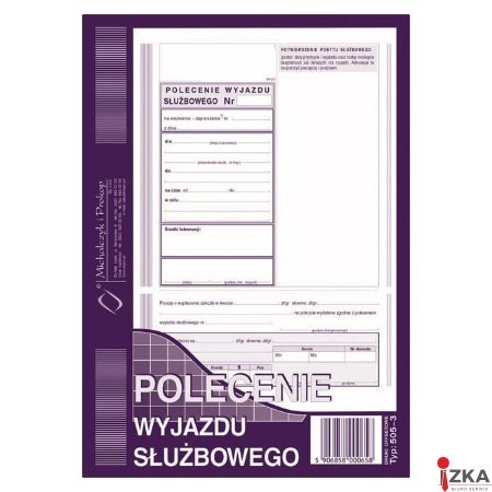 505-3 Polecenie wyjazdu służbowego, A5 40 kartek, MICHALCZYK&PROKOP
