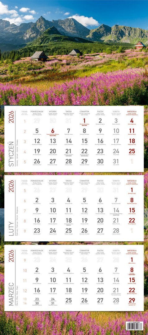 Kalendarz trójdzielny ekonomiczny KS045B GÓRY 2026 WOKÓŁ NAS