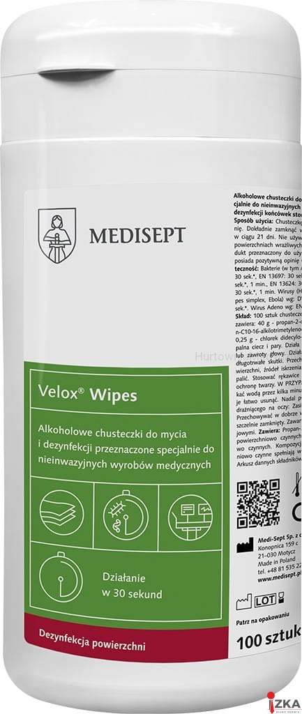 MEDISEPT VELOX WIPES Chusteczki na bazie alkoholu do szybkiej dezynfekcji powierzchni 100 sztuk