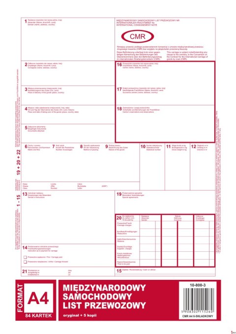 800-3 CMR A4 78kartek 1+5 międzynarodowy list przewozowy MICHALCZYK