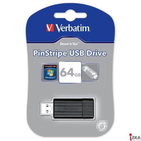 Pamięć Pendrive VERBATIM 64GB USB 2.0 czarny PINSTRIPE 49065