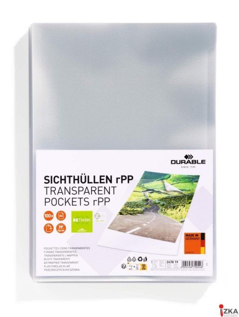 Przezroczysta kieszonka Standard rPet "L", opakowanie 100 szt., Durable 247819 Przezroczysta kieszonka Standard rPet "L", opakowanie 100 szt., Durable 247819