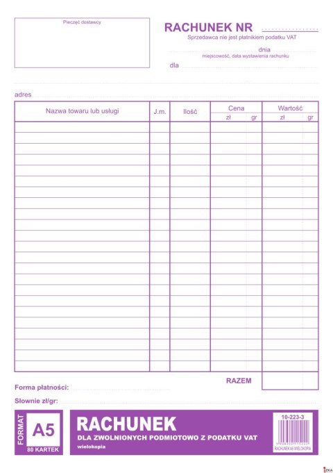 223-3 Rachunek A5 dla zw.z VAT (pion) wielokopia MICHALCZYK i PROKOP