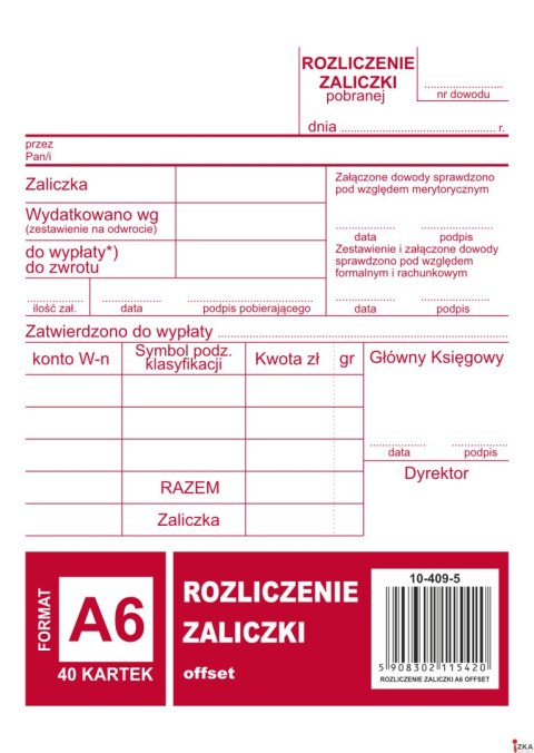 409-5 Rozliczenie zaliczki MICHALCZYK&PROKOP A6 40 kartek