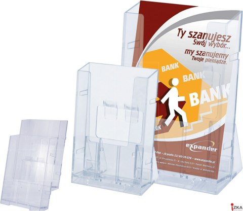 Stojak na ulotki A6, jedna kieszeń, LADIO, plastikowy, transparentny