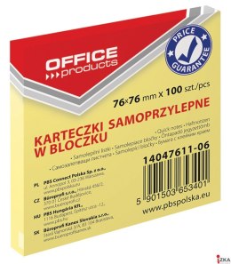 Bloczek samoprzylepny , 76x76mm, 1x100 kart., pastel, jasnożółte, typu OFFICE PRODUCTS 14047611-06