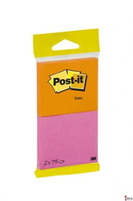 Bloczek samoprzylepny POST-IT_ (6720-PO),76x63,5mm, 2x75 kart., zawieszka, pomarańczowo-różowy