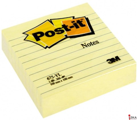 Bloczek samoprzylepny POST-IT_ w linie (675-YL), 100x100mm, 1x300 kart., żółty (X)