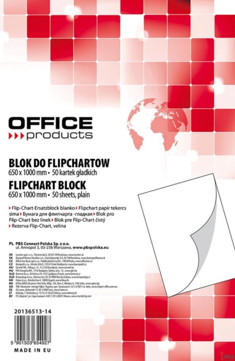 Blok do flipchartów , gładki, 65x100cm, 50 kart., biały, typu OFFICE PRODUCTS 20136513-14