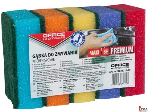 Gąbka do zmywania Maxi Premium, 5szt., mix kolorów, typu OFFICE PRODUCTS 22035717-99
