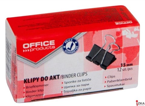 Klipy do dokumentów OFFICE PRODUCTS, 15mm, 12szt., czarne 18091519-05