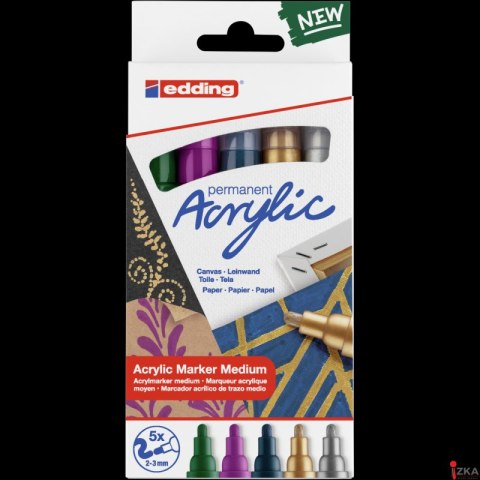 Markery akrylowe 2-3mm metaliczne 5 szt. mix kolorów 5100/5S/METALLIC Edding