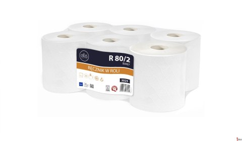 Ręcznik w roli PROFESSIONAL 80/2 (6 rolek) 80m 2warstwy celuloza biały ELLIS 3025