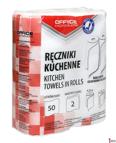 Ręczniki kuchenne celulozowe , 2-warstwowye, 50 listków, 9, 25m, 2szt., białe, typu OFFICE PRODUCTS 22047139-14