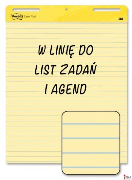 Samoprzylepne arkusze konferencyjne Post-it_ Super Sticky, na flipchart, 63,5x76,2cm, w linię do list zadań i agend, 30 kart., ż