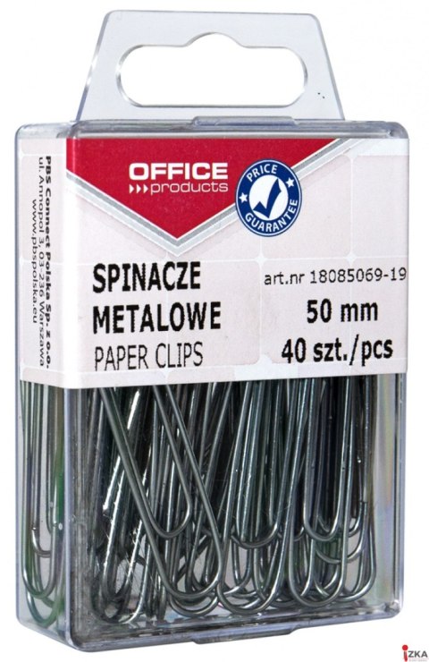 Spinacze metalowe OFFICE PRODUCTS, gładkie, 50mm, w pudełku, 40szt., srebrne 18085069-19