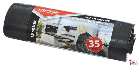 Worki na śmieci domowe z taśmą , super mocne (LDPE), 35l, 15szt., czarne, typu OFFICE PRODUCTS 22023218-05