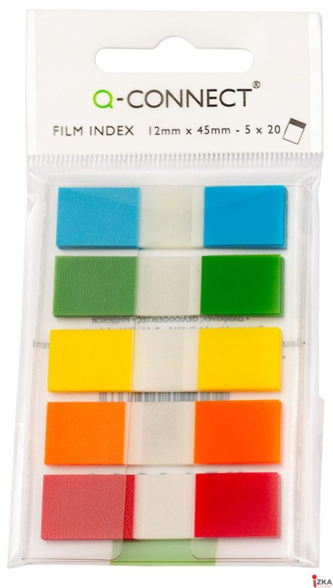 ZAKŁADKI INDEKSUJĄCE Q-CONNECT, PP, 12X45MM, 100 KART., ZAWIESZKA, MIX KOLORÓW KF14966