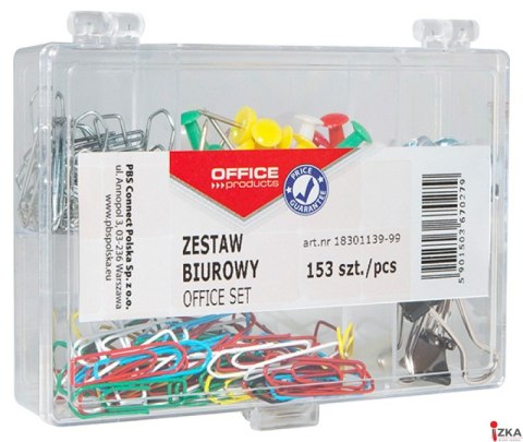 Zestaw biurowy (pinezki, klipy i spinacze) , mix 153szt., mix kolorów, typu OFFICE PRODUCTS 18301139-99