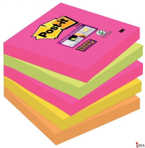 Bloczek samoprzylepny POST-IT_ Super Sticky (654S-N), 76x76mm, 5x90 kartek, neonowe